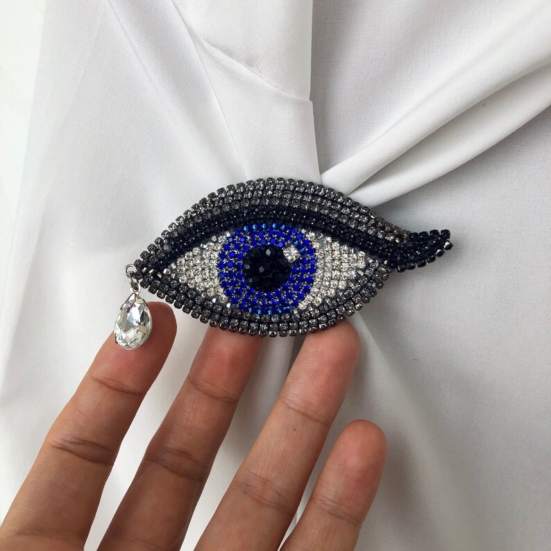 Evil eye blue brooch crystal Kabbalah lapel pin third eye man Etsy