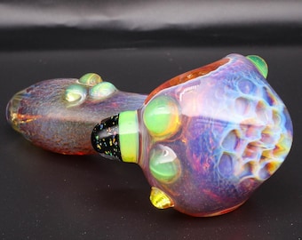 Pipa de mano de panal grueso / Vidrio que cambia de color / Mármol ópalo triturado