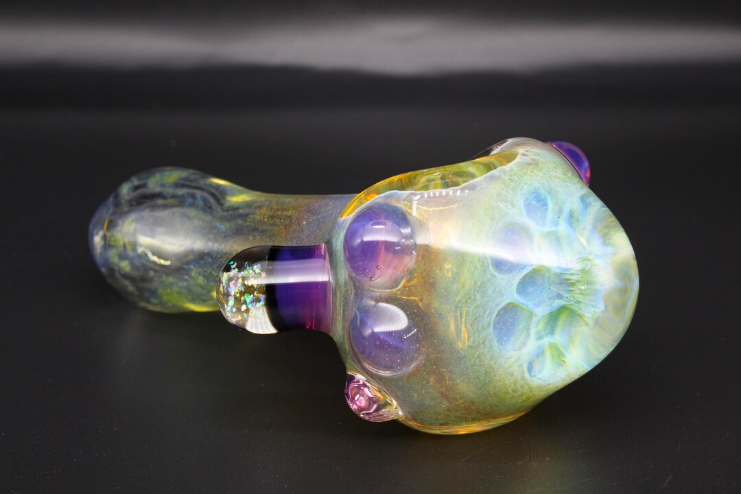 Thick Honeycomb Hand Pipe / Color Changing Glass / Crushed Opal Marble ...