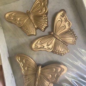 Set Of Three Vintage Signed Miller Studios Chalkware Gold Flitting Butterflies Vintage 1970s