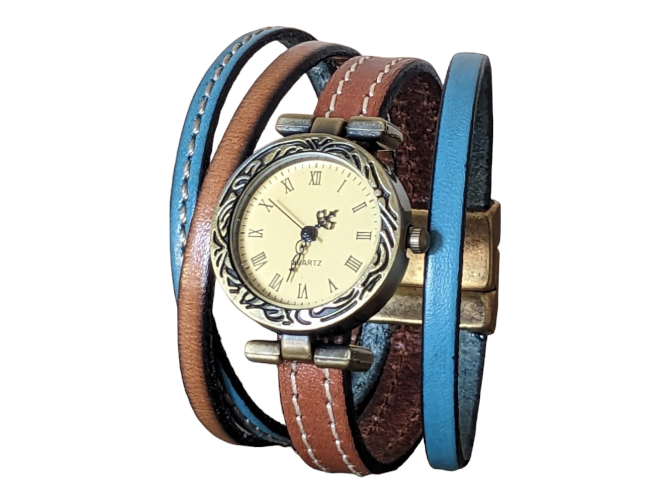 Vintage Womens Watch, Steampunk Watch, Leather Cuff Watch, Bracelet Watch