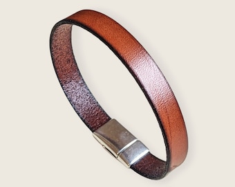 Bracelet homme en cuir véritable couleur marron, idéal pour lui