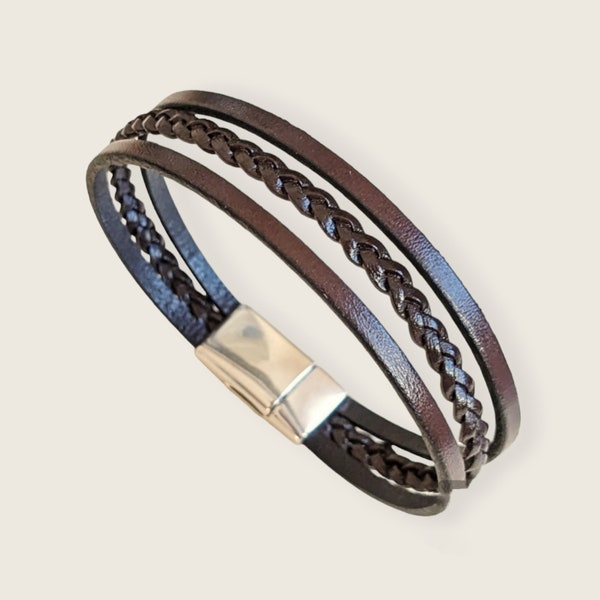 Bracelet homme cuir marron foncé, idéal pour lui