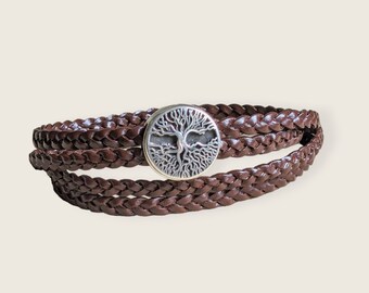 Genuine leather bracelet, tree of life clasp