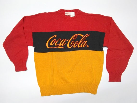 Vintage 1987 Coca Cola Red Black Yellow Color Block Sweater Etsy