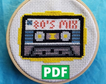 Retro 80's Mix Tape PDF Cross Stitch Pattern for Instant Download