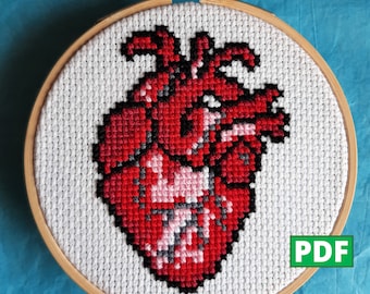 Modèle de point de croix PDF coeur rouge pour téléchargement immédiat