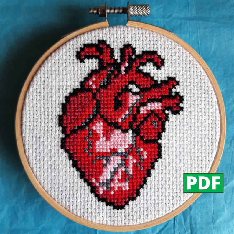 Red Heart PDF Cross Stitch Pattern for Instant Download image 1