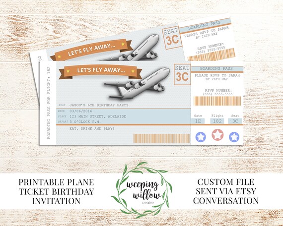 airplane birthday invitation boarding pass plane ticket etsy