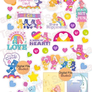 Fichier numérique d'autocollants de planificateur Care Bear, Studio3, enfants, adultes, coloré, ludique