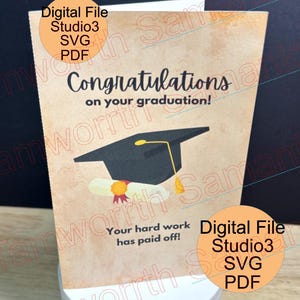 Carte de remise de diplôme de félicitations, fierté, travail acharné, réussite, école, diplôme, SVG, PDF, Studio3