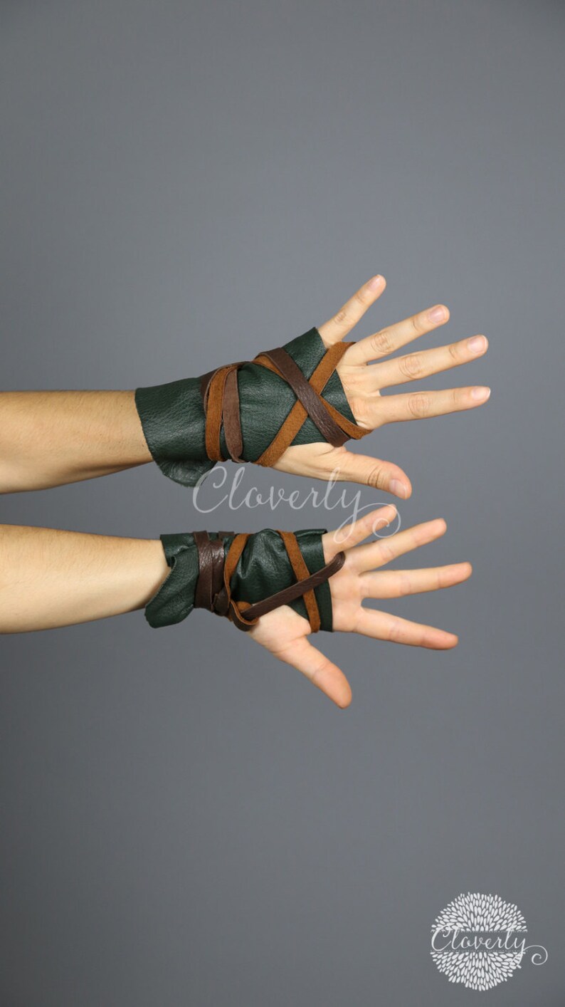 green fingerless leather gloves