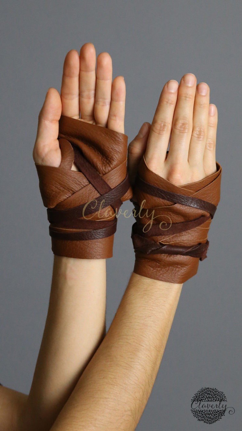 Leather Hand Wraps Wonder Woman Costume Steampunk Daenerys Fingerless Glove Mad Max Game of Thrones Elf Warcraft Cosplay Tribal Halloween