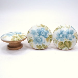 Blue Floral Drawer Knobs, Bouquet Fabric Dresser Knobs, Nostalgia Decor