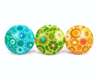 Bright Floral Drawer Knobs, Modern Multicolor Flowers Dresser Knobs, Mod Decor, Sets