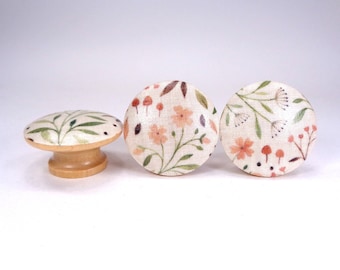 Meadow Floral Drawer Knobs, Nature Fabric Dresser Knobs, Botanical Decor, Sets