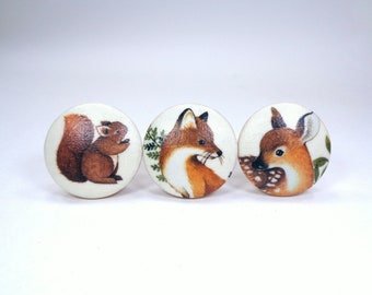 Forest Animals Drawer Knobs, Nature Fabric Dresser Knobs, Meadow Decor