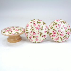 Pink Floral Drawer Knobs, Calico Fabric Dresser Knobs, Mini Ditsy Floral Decor