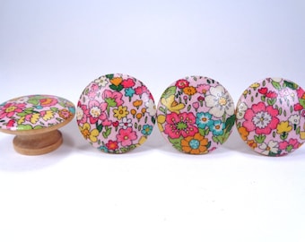 Mini Pop Floral Drawer Knobs, Hippie Fabric Dresser Knobs, English Pop Decor, Sets