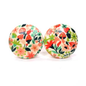 Whimsical Mushrooms Floral Drawer Knobs, Nature Fabric Dresser Knobs, Forest Woodlands Decor