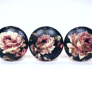 Pink Roses Drawer Knobs, Rose Garden Floral Dresser Knobs, Botanical Nature Decor