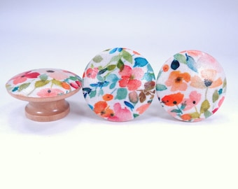 Wildflowers Drawer Knobs, Watercolor Floral Dresser Knobs, Nature Decor