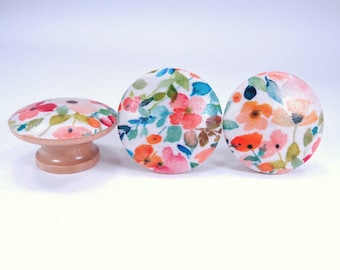 Wildflowers Drawer Knobs, Watercolor Floral Dresser Knobs, Nature Decor, Sets