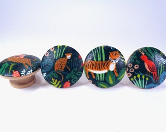 Jungle Tiger Drawer Knobs, Rifle Paper Co Fabric Dresser Knobs, Tropical Nursery Decor