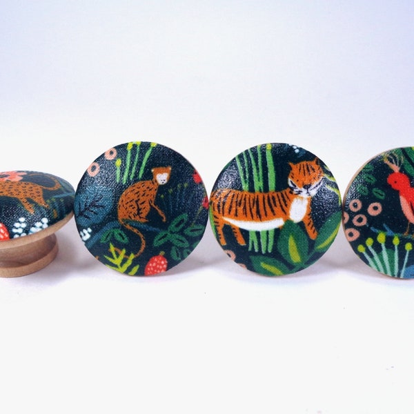 Jungle Tiger Drawer Knobs, Rifle Paper Co Fabric Dresser Knobs, Tropical Nursery Decor, Sets