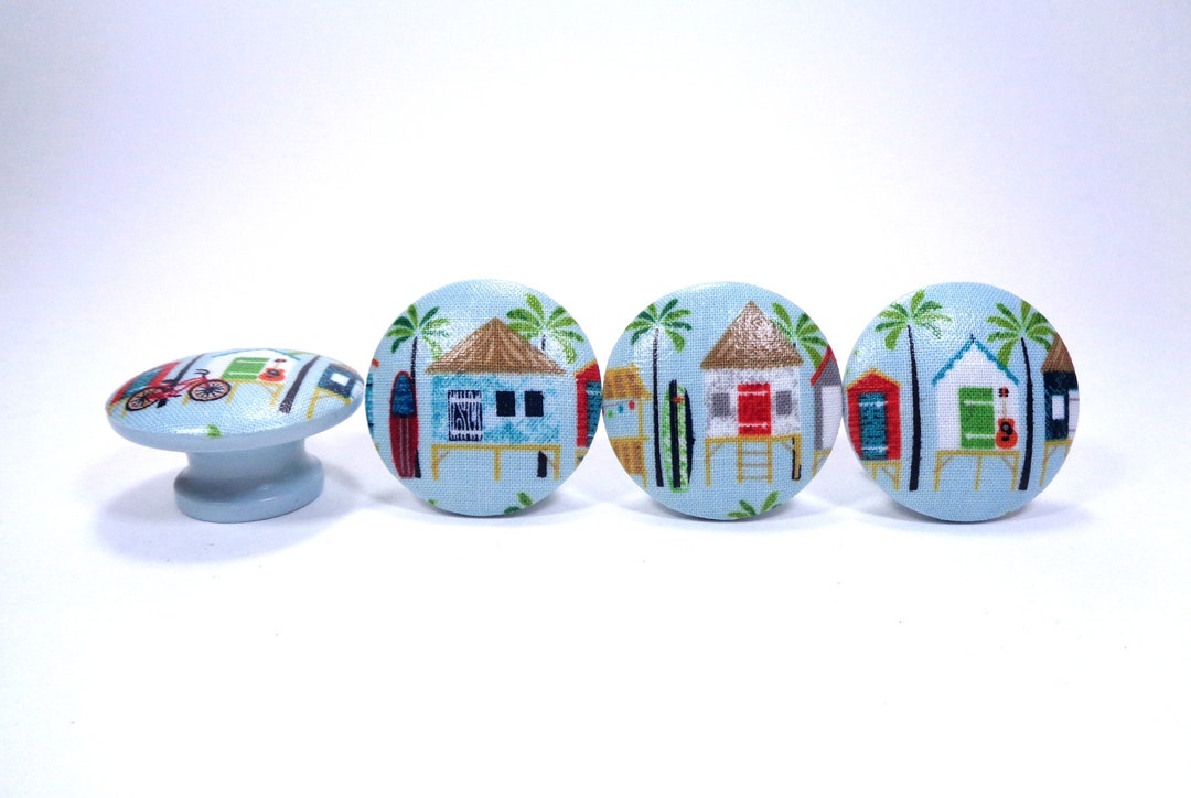 Surfer Painted Drawer Knobs, Beach House Fabric Dresser Knobs, Hawaiian