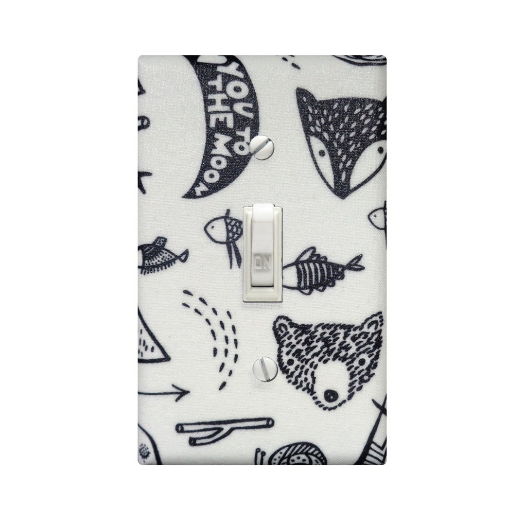 Woodland Black and White Switch Plate Fabric Switch Cover Etsy