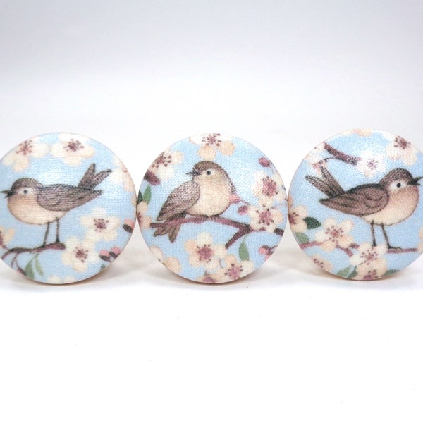 Birds and Flowers Drawer Knobs, Nature Fabric Dresser Knobs, Meadow Decor, Sets