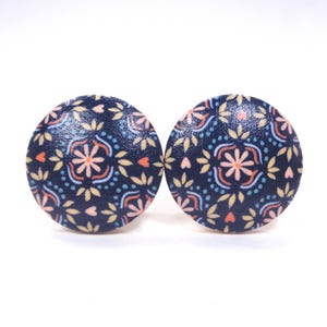 Folk Floral Fabric Drawer Knobs, Mosaic Cottage Style Wood Dresser Pulls