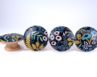 Jungle Foliage Drawer Knobs, Rifle Paper Co Fabric Dresser Knobs, Nature Nursery Decor, Sets