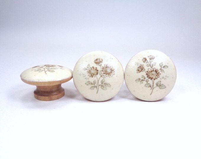 French Country Drawer Knobs Beige Floral Fabric Dresser Knobs