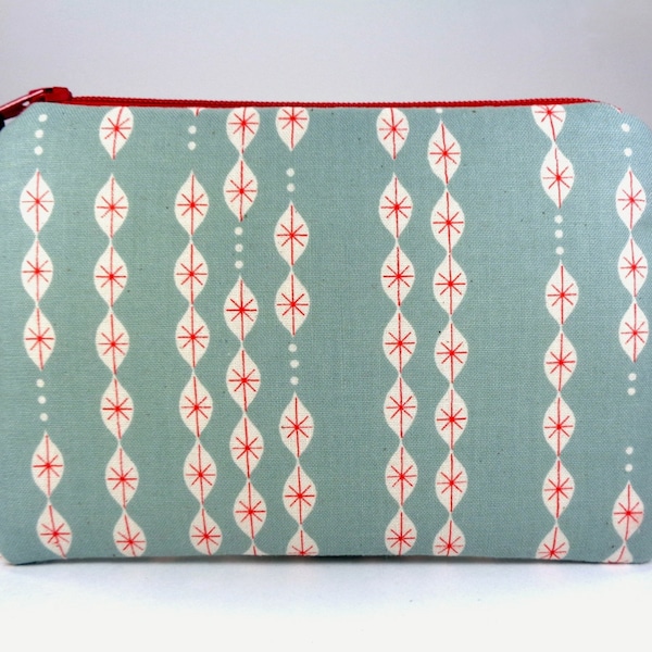 Retro Mod Geometric Zipper Pouch, Modern Mid Century Coin Pouch, Small Fabric Coin Zipper Bag