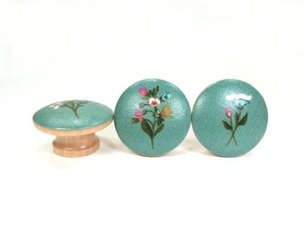 Sage Floral Drawer Knobs, Wildflowers Fabric Dresser Knobs, Nature Botanical Decor