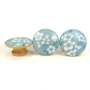 Sweet Bouquet Floral Drawer Knobs, Dusty Blue Flowers Fabric Dresser Knobs, Nature Decor