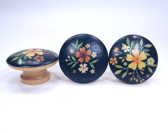 Floral Fabric Drawer Knobs: Folk Art Nature Decor, Folksy Flowers