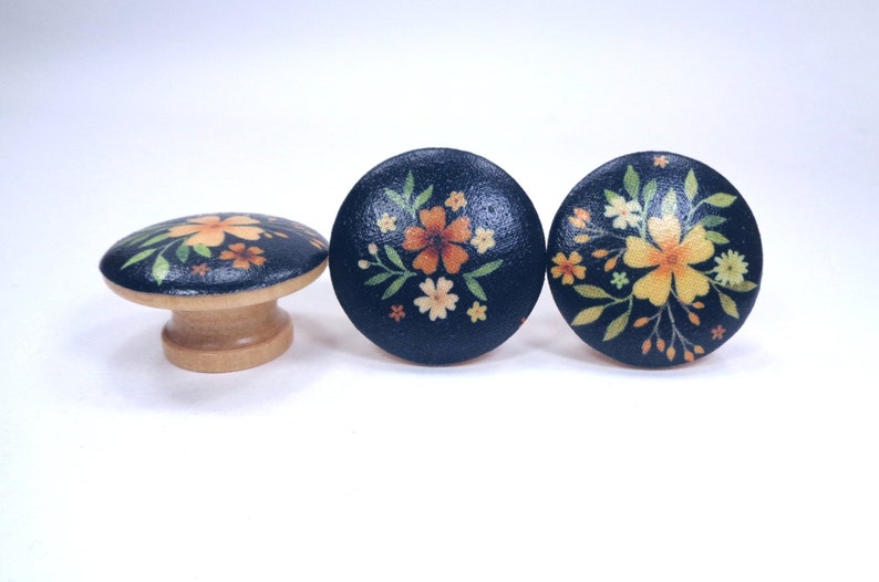 Cute Folksy Floral Drawer Knobs, Nostalgia Fabric Dresser Knobs, Nature Decor, Sets image 1