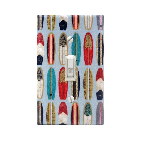 Surfboard Switch Plate, Surfer Beach House Hawaiian Tropical Decor, Fabric Light Switch Cover