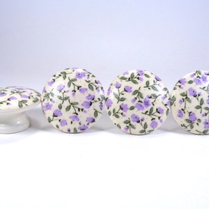 Lavender Floral Hand-Painted Drawer Knobs: Calico Nursery Decor