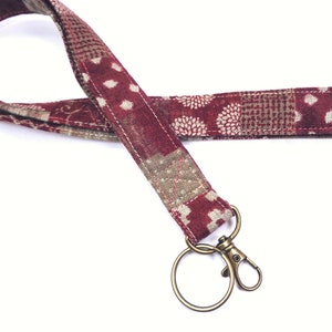 Japanese Nara Homespun Key Lanyard, Red Woven Key Holder, Handmade Fabric ID Holder