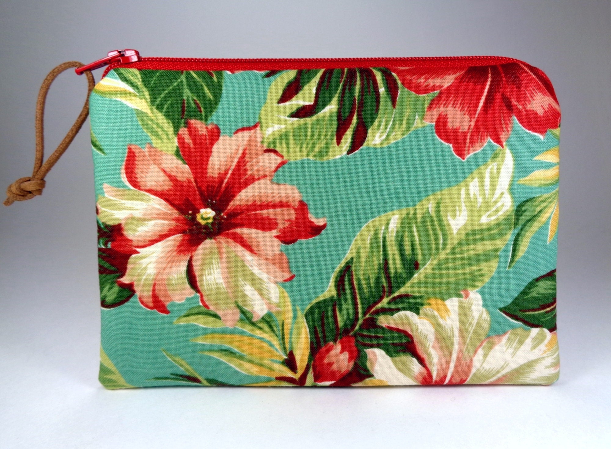 Hawaiian Hibiscus Floral Zipper Pouch, Tropical Beach Hawaii