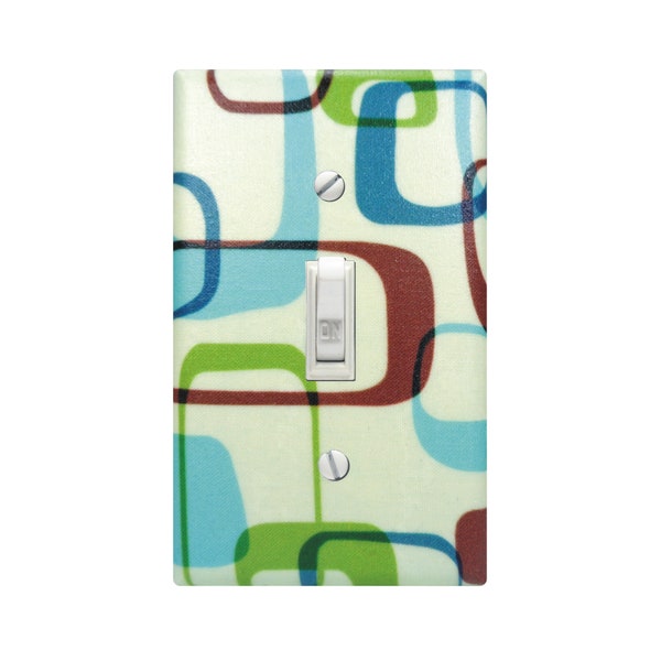 Retro Mid-Century Light Switch Cover, Mod Geometric Fabric Switch Plate, Vintage Kitchen Decor