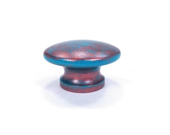 Hand Painted Teal Copper Drawer Knobs: Distressed Faux Metal Patina Finish
