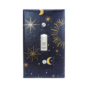 Gold on Black Celestial Switch Plate, Outer Space Switch Cover, Stars Decor, Outlet Cover