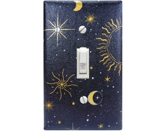 Gold on Black Celestial Switch Plate, Outer Space Switch Cover, Stars Decor, Outlet Cover
