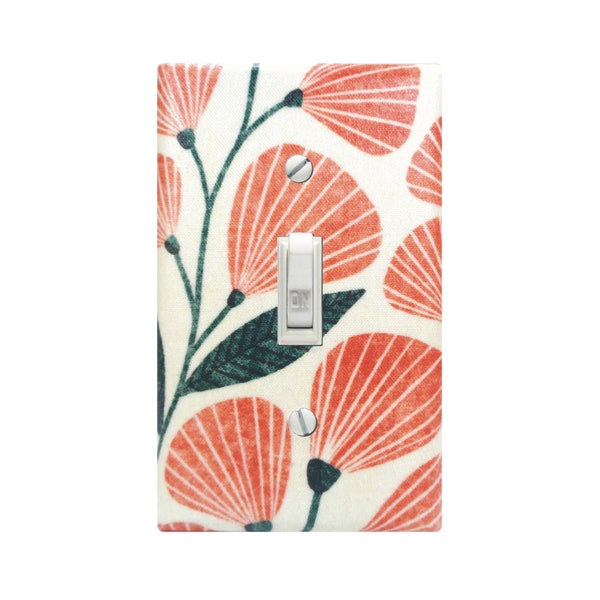 Modern Foliage Switch Cover, Terracotta Nature Fabric Switch Plate, Mod Floral Decor