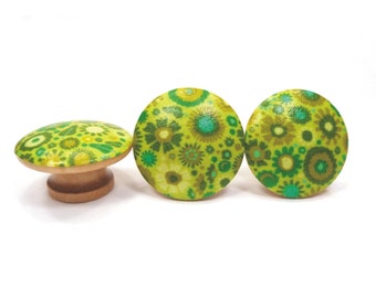 Bright Floral Drawer Knobs, Modern Flowers Dresser Knobs, Mod Decor, Sets